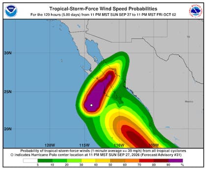 El huracán Polo se dirige hacia la costa occidental de la península de Baja California