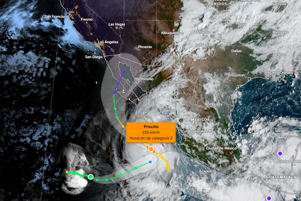 El huracán Priscila se fortaleció con vientos de 100 mph (161 km/h) y cambió su trayectoria hacia el noroeste