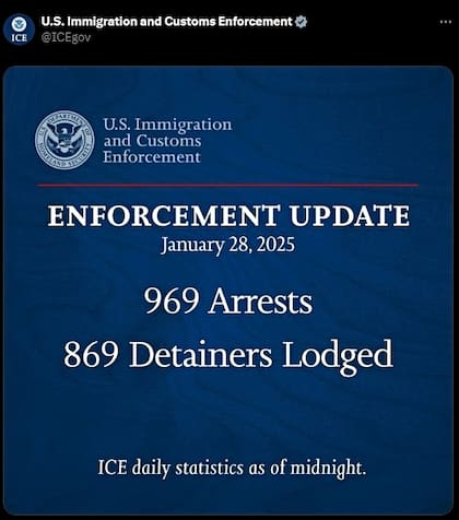 El ICE ha dado a conocer los arrestos diarios de inmigrantes en sus redes sociales