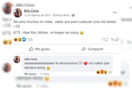 El ida y vuelta entre Ailén Cova y Ale Mac Allister (Captura Facebool Ailu Cova)