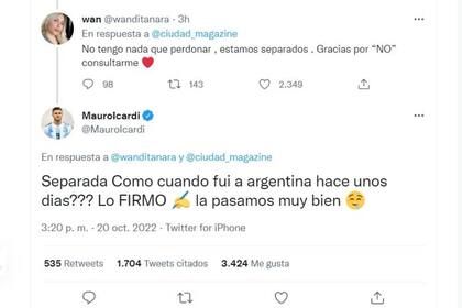 El ida y vuelta entre Wanda Nara y Mauro Icardi a través de Twitter