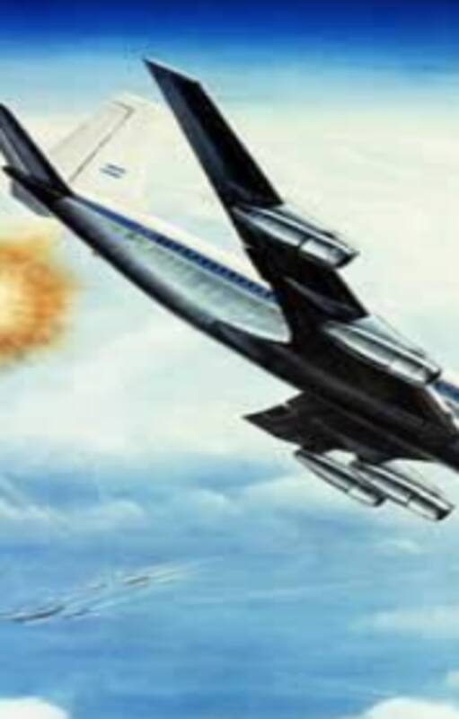 El ilustrador Exequiel Martínez reprodujo la escena en la que el Boeing 707 comandado por Otto Ritondale inicia las maniobras de evasión y un misil estalla a poca distancia