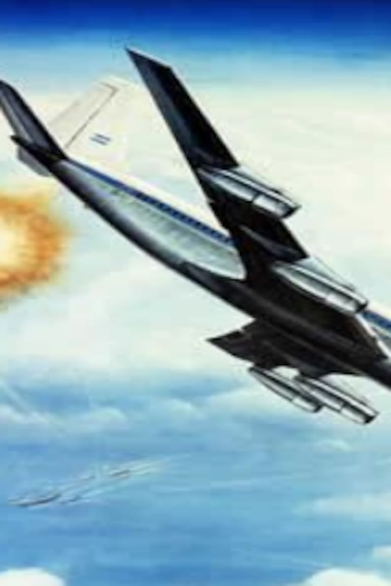 El ilustrador Exequiel Martínez reprodujo la escena en la que el Boeing 707 comandado por Otto Ritondale inicia las maniobras de evasión y un misil estalla a poca distancia