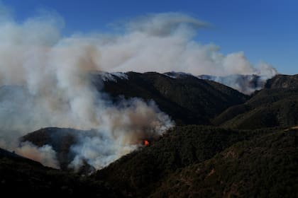 El incendio de Palisades sigue ardiendo a las afueras del vecindario de Pacific Palisades, en Los Ángeles, el 10 de enero de 2025. (AP Foto/Eric Thayer)