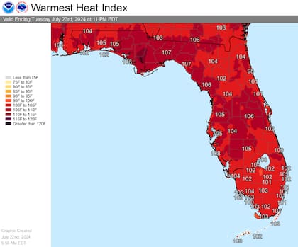 El índice de calor en Florida este MARTES 23 de julio