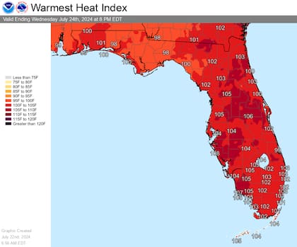 El índice de calor en Florida este miércoles 23 de julio