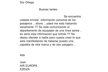 El inesperado mail de la aerolínea que recibió la usuaria luego de reclamar por la zapatilla perdida
