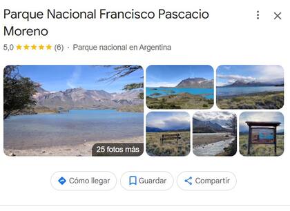 El inexistente "Parque Nacional Francisco Pascacio Moreno", presente en google maps.