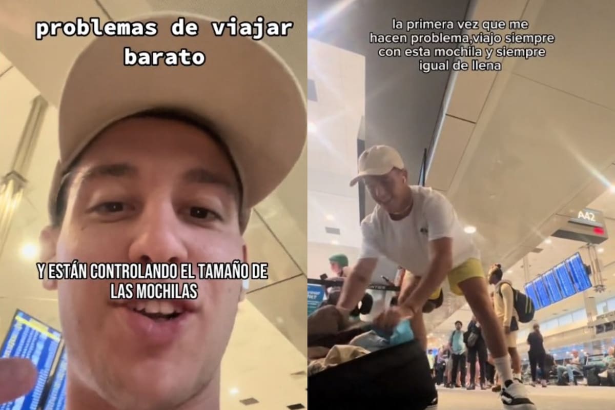 El influencer se colocó diversas prendas de ropa para no pagar la multa por no llevar el tamaño adecuado de bolso