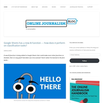 El influyente Online Journalism Blog, uno de los espacios de publicación regular de Bradshaw