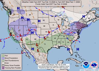 El ingreso de un río atmosférico transporta humedad hacia California, lo que genera lluvias moderadas en los valles centrales y nevadas intensas en los sectores más elevados de la Sierra Nevada