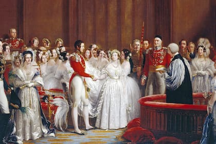 EL INICIO DE UNA TRADICIÓN. La obra El matrimonio de la reina Victoria, de George Hayter ilustra el enlace con el príncipe Alberto de Sajonia-Coburgo-Gotha en febrero de 1840; hasta ese momento, las novias no solían ir de blanco