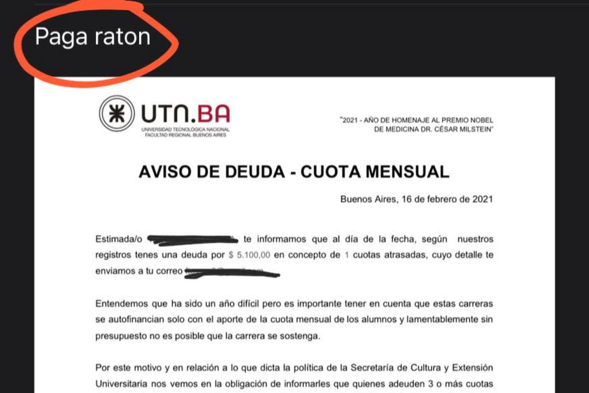 El insólito mensaje con el que una universidad intimida a los alumnos morosos a pagar la cuota
