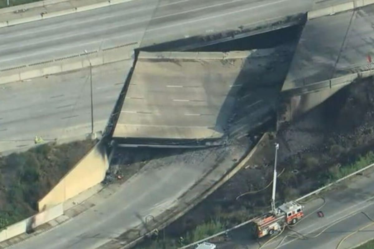 El intenso calor del incendio del camión cisterna ocasionó que la estructura se derrumbara