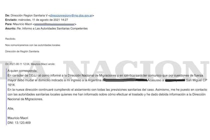 El intercambio de mail entre Macri y la región sanitaria V de la provincia de Buenos Aires.