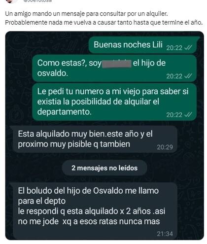 El intercambio de palabras que se volvió viral en las redes entre una propietaria y un aspirante a inquilino