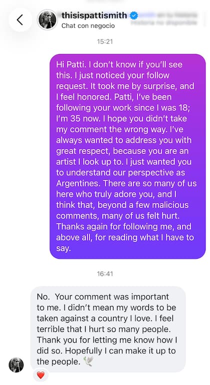 El intercambio de Patti Smith con una fan argentina