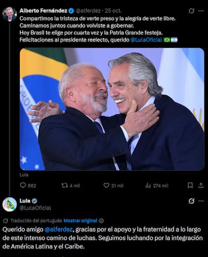 El intercambio entre Alberto Fernández y Lula da Silva