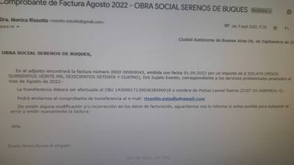 El intercambio por mail de los gestores de la obra social del gremio Serenos de Buque con el estudio jurídico de Mónica Rissotto, funcionaria del Ministerio de Trabajo