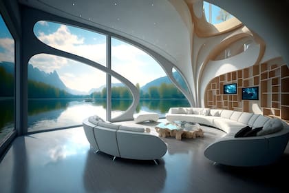 El interior de un edificio dentro de la ciudad flotante, que incluiría amplios ventanales para disfrutar de las vistas.