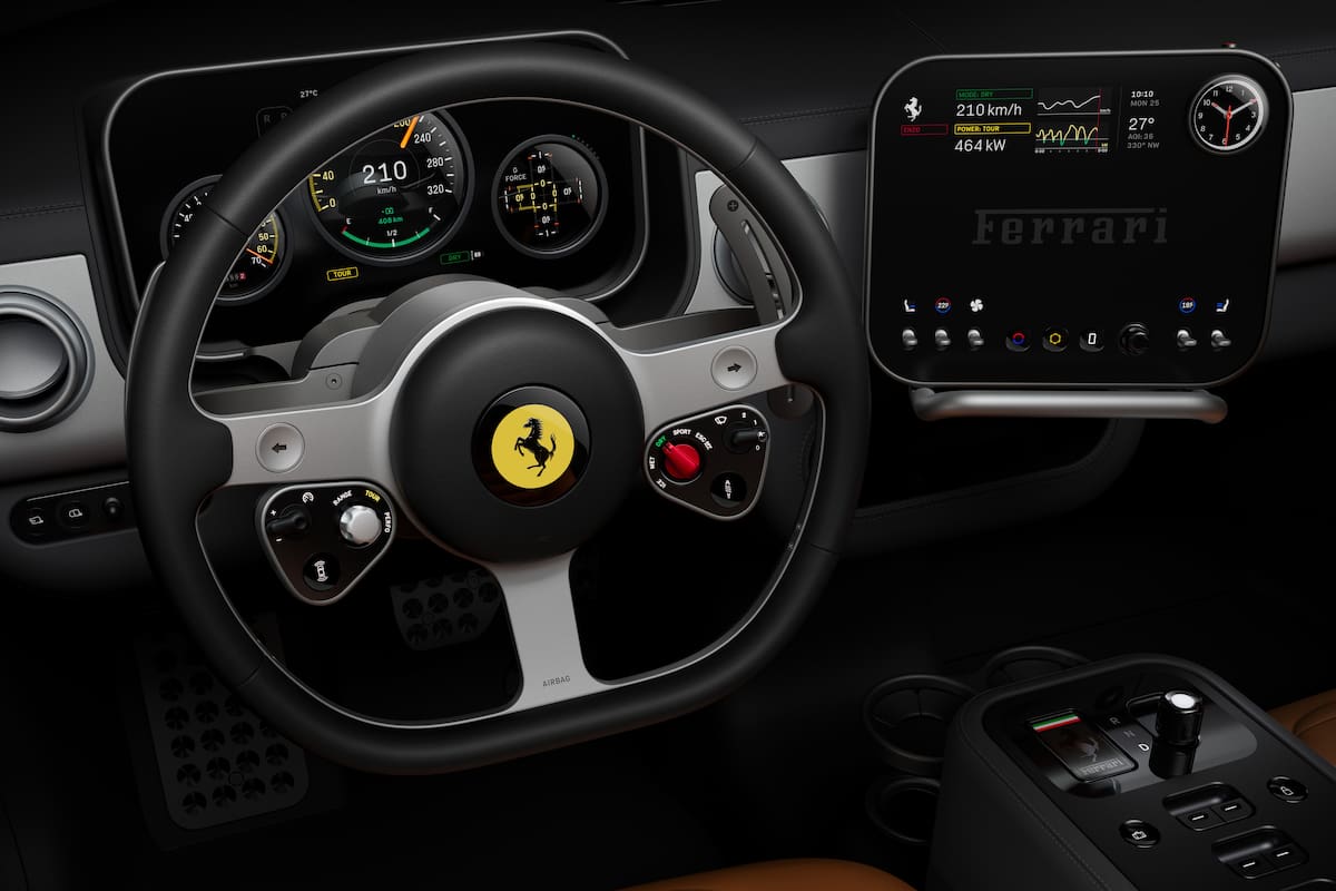 El interior del Ferrari Luce, el primer modelo 100% eléctrico de Maranello