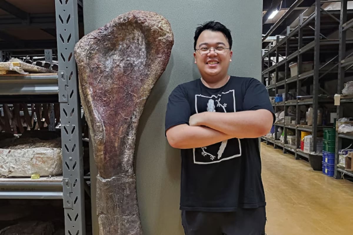El investigador Thitiwoot Sethapanichsakul con uno sw loa fósiles