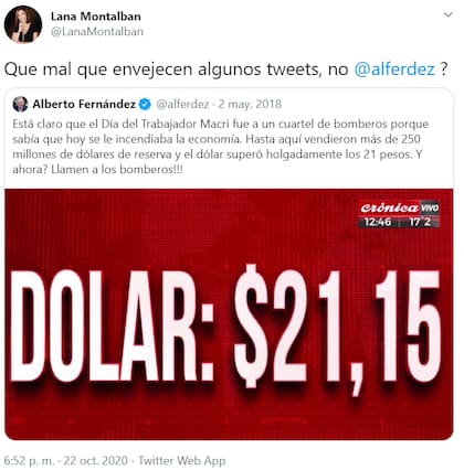 El irónico retuit de Lana Montalban de este jueves 22 de octubre