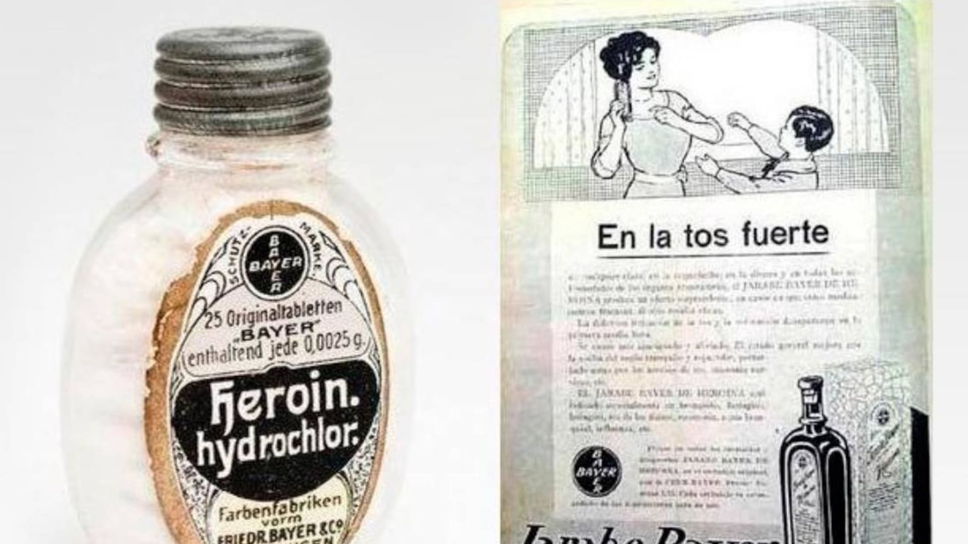El jarabe de heroína se promocionaba como un medicamento para tratar la tos, los problemas en los bronquios y el catarro, en adultos y también niños