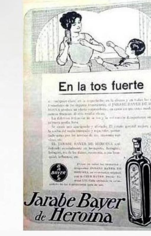 El jarabe de heroína se promocionaba como un medicamento para tratar la tos, los problemas en los bronquios y el catarro, en adultos y también niños
