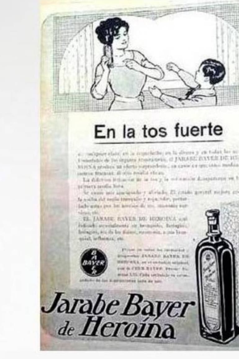 El jarabe de heroína se promocionaba como un medicamento para tratar la tos, los problemas en los bronquios y el catarro, en adultos y también niños