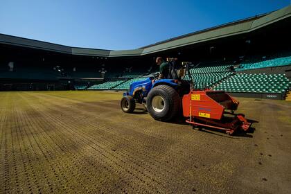 El Centre Court de Wimbledon, en agosto pasado, durante el proceso de renovación de la superficie.