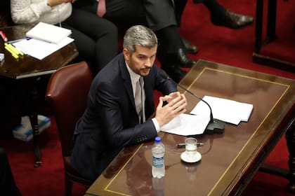 El jefe de Gabinete Marcos Peña, en la presentación del informe de Gestión en el Senado de la Nación