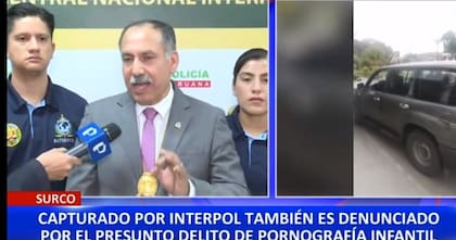 El jefe de la Interpol en Perú, Aldo Ávila, durante la presentación del detenido