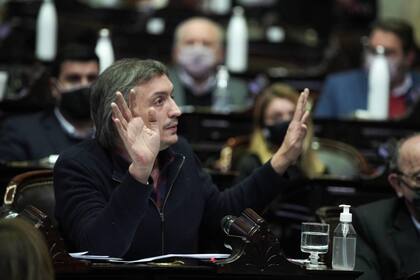 El jefe del bloque de diputados del Frente de Todos, Máximo Kirchner, hizo el discurso de cierre en la sesión del jueves.