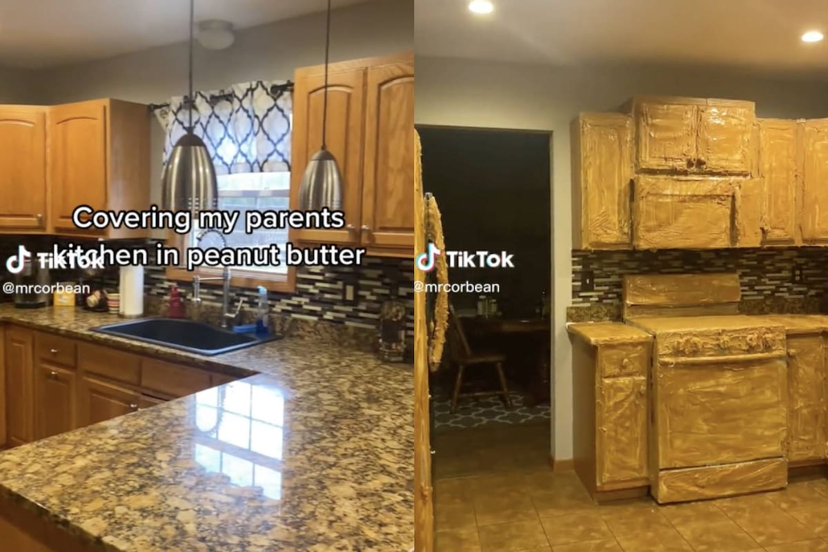 El joven cubrió con mantequilla de maní todos los muebles y los electrodomésticos de la cocina