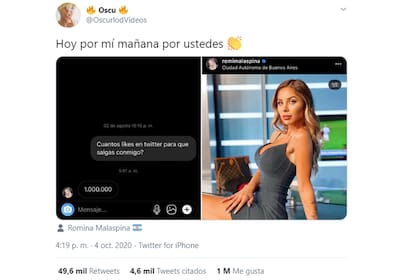 El mensaje que Nicolas Odetti, más conocido como Oscu, le envió a Romina Malaspina