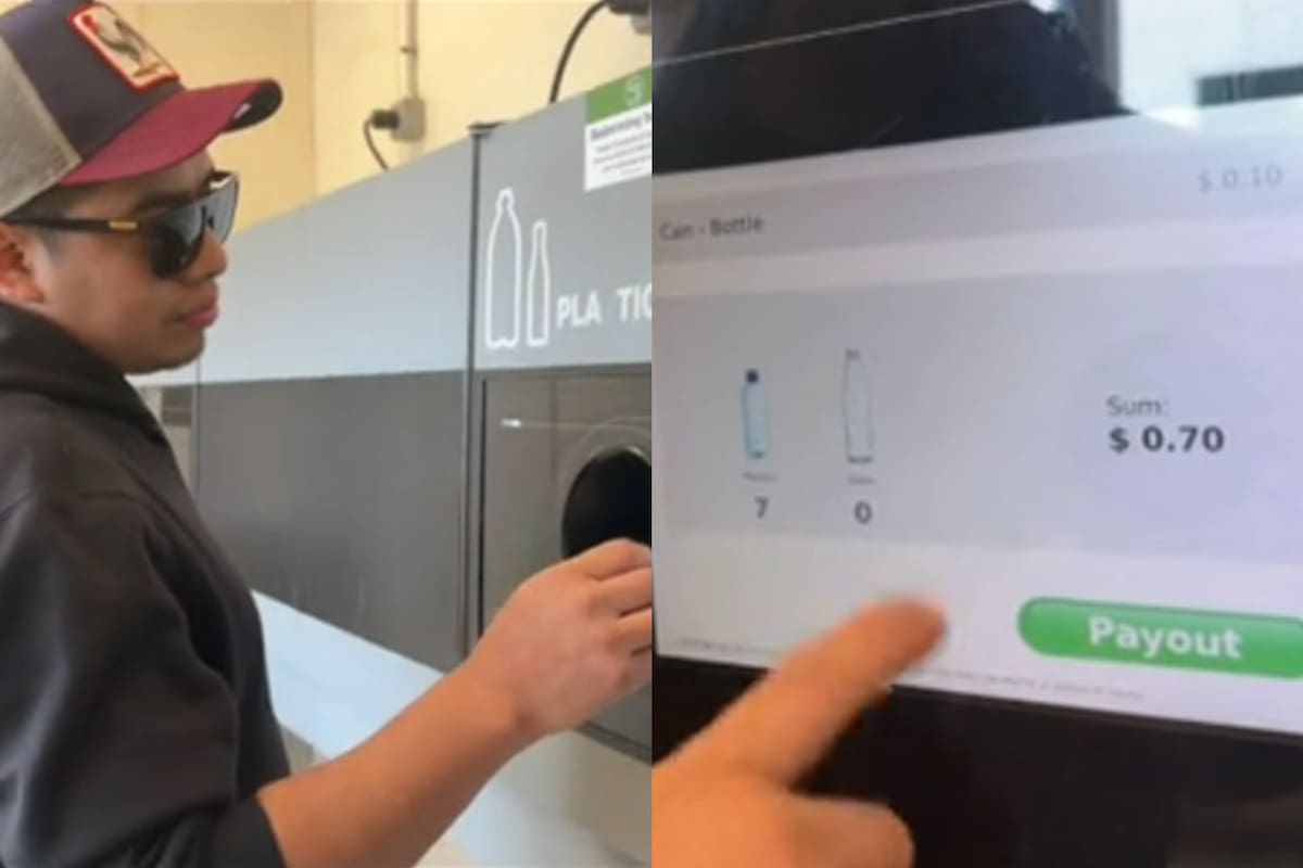 El joven latino se muestra a sí mismo en la labor de reciclaje por la que obtiene una recompensa en efectivo