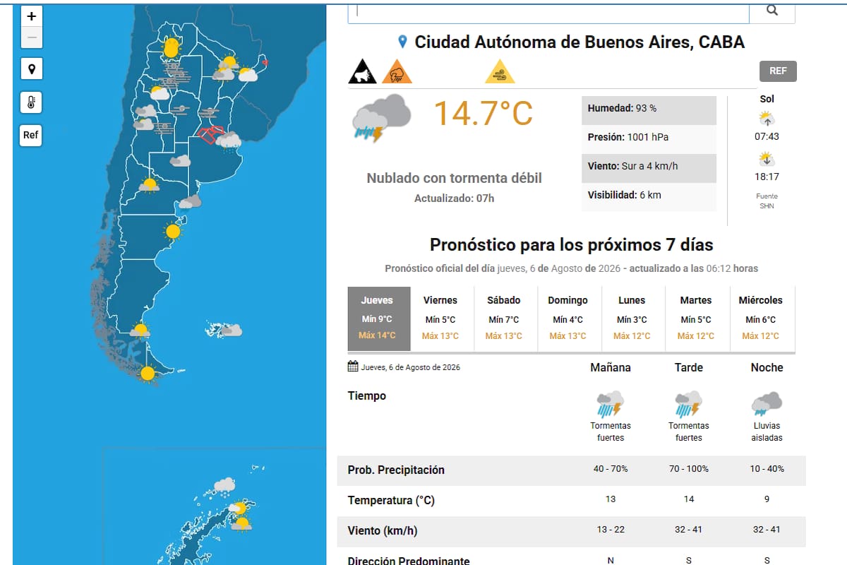El jueves concentrará las tormentas más intensas antes del ingreso de aire polar