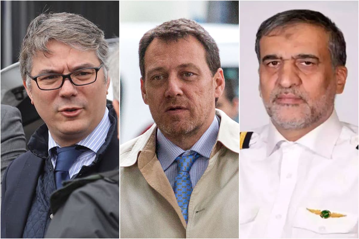 El juez Federico Villena, el abogado Rafael Resnick Brenner y Gholamreza Ghasemi, piloto del Boeing 747