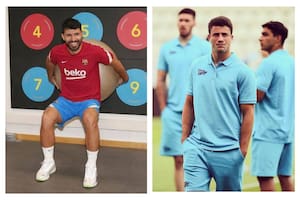 El Kun Agüero y Bauti Delguy se encontraron en Barcelona