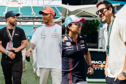 El Kun Agüero y Juan Martín del Potro junto a Lewis Hamilton y Checo Pérez