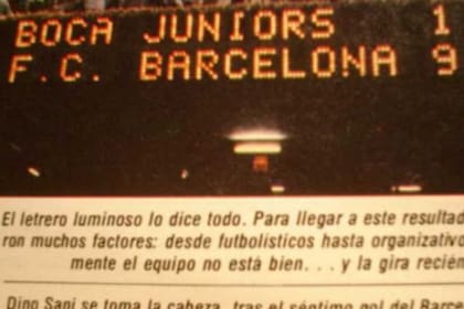 El letrero lo dice todo: Barcelona 9 - Boca 1