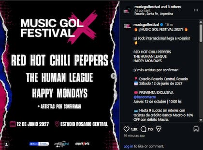 El line-up que promocionaban desde el evento, con los Red Hot Chili Peppers a la cabeza