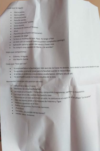El listado completo enviado por el exnovio