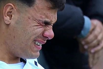 El llanto de Tomás Pozzo, lesionado durante el partido que San Lorenzo e Independiente igualaron 1-1 en el Nuevo Gasómetro por la primera fecha del torneo 2022 de la Liga Profesional