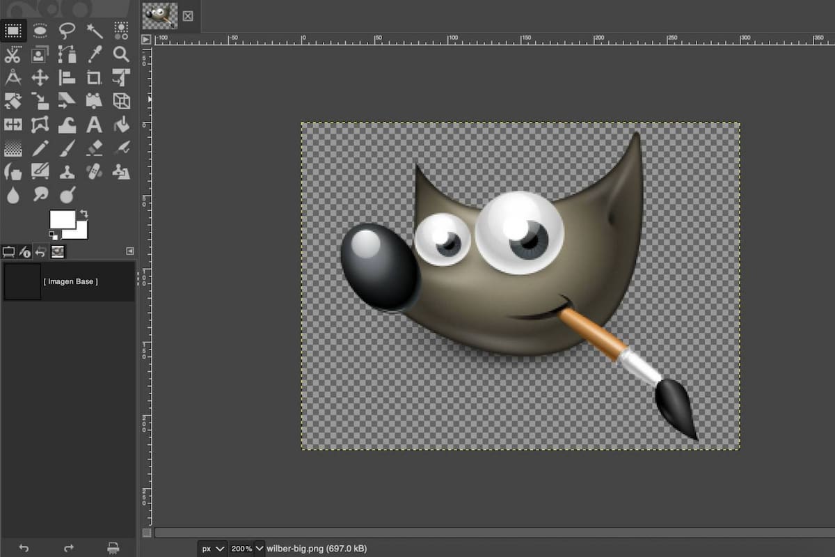 El logo de GIMP abierto en la una de las versiones más recientes de este programa de edición de imágenes