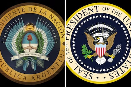 El logo de la Oficina del Presidente Javier Milei junto al emblema del gobierno de Estados Unidos