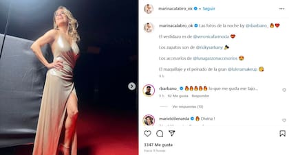 El look de Marina Calabró para la premiación de los Martín Fierro de Cable