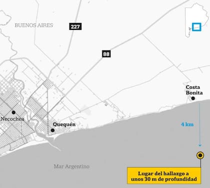 El lugar donde fue hallado la nave que podría ser un submarino alemán