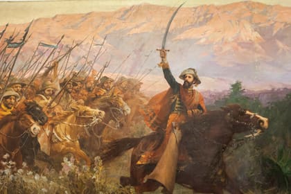 El lunes 17 de junio es feriado en la Argentina por ser el aniversario de la muerte del prócer Martín Miguel de Güemes (En foto: "El General Martín Miguel de Güemes y sus gauchos", óleo sobre tela de Antonio Estruch)